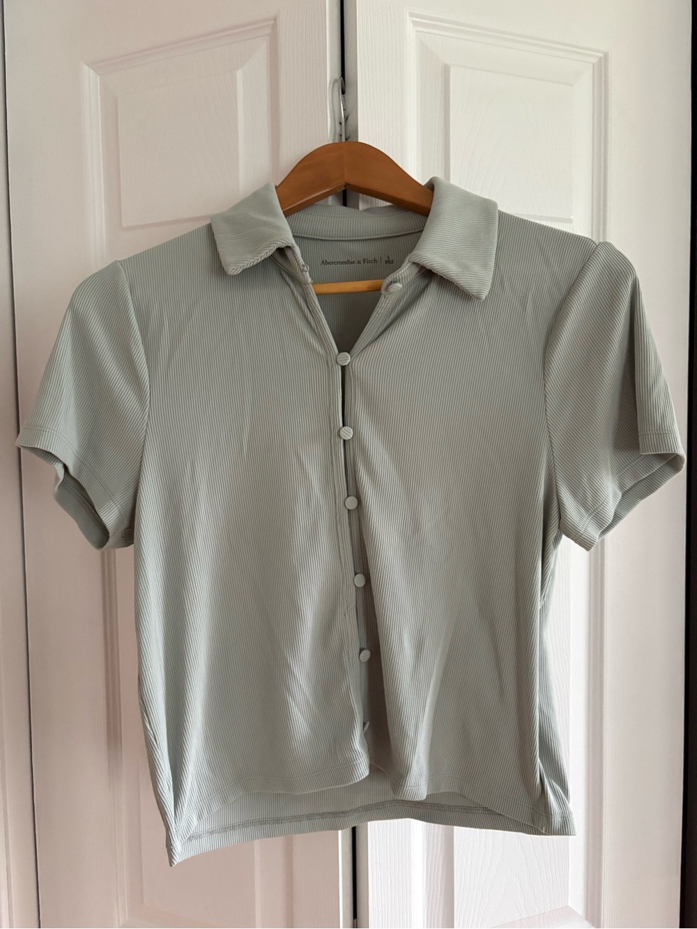 L Abercrombie & Fitch Sage Green Short-Sleeve Button Down Top